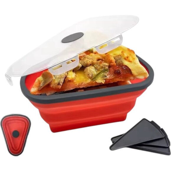 Collapsible Silicone Pizza Slice Storage Container Reusable Snap Lid Gift - Picture 9 of 16